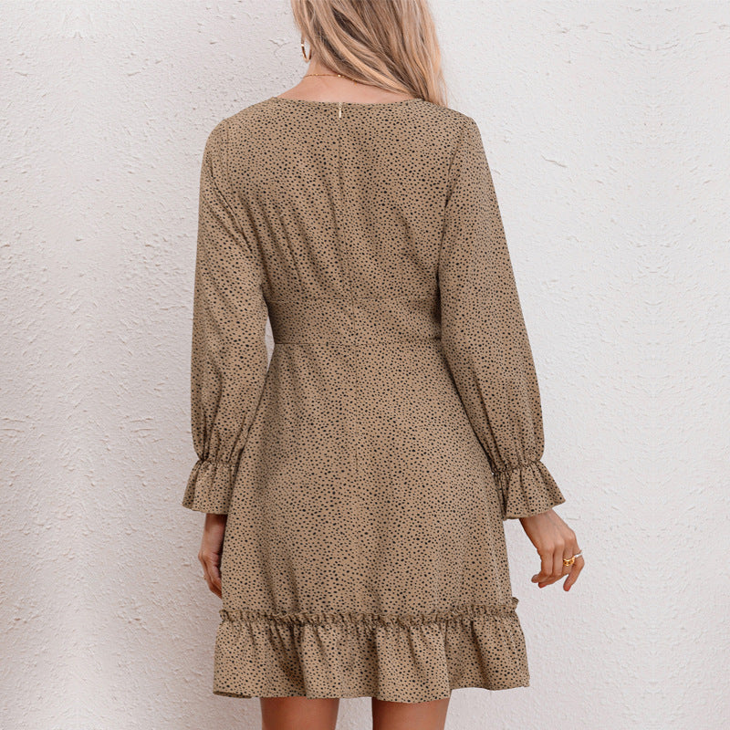 Damen Kleid mit Rüschendetails und V-Ausschnitt R&B