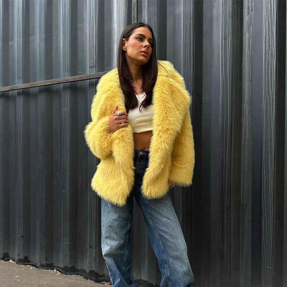 Damen Kuscheliger Oversize Kunstfellmantel R&B