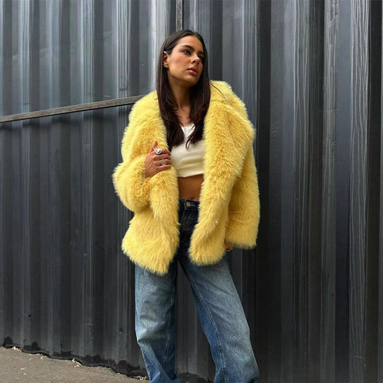 Damen Kuscheliger Oversize Kunstfellmantel R&B
