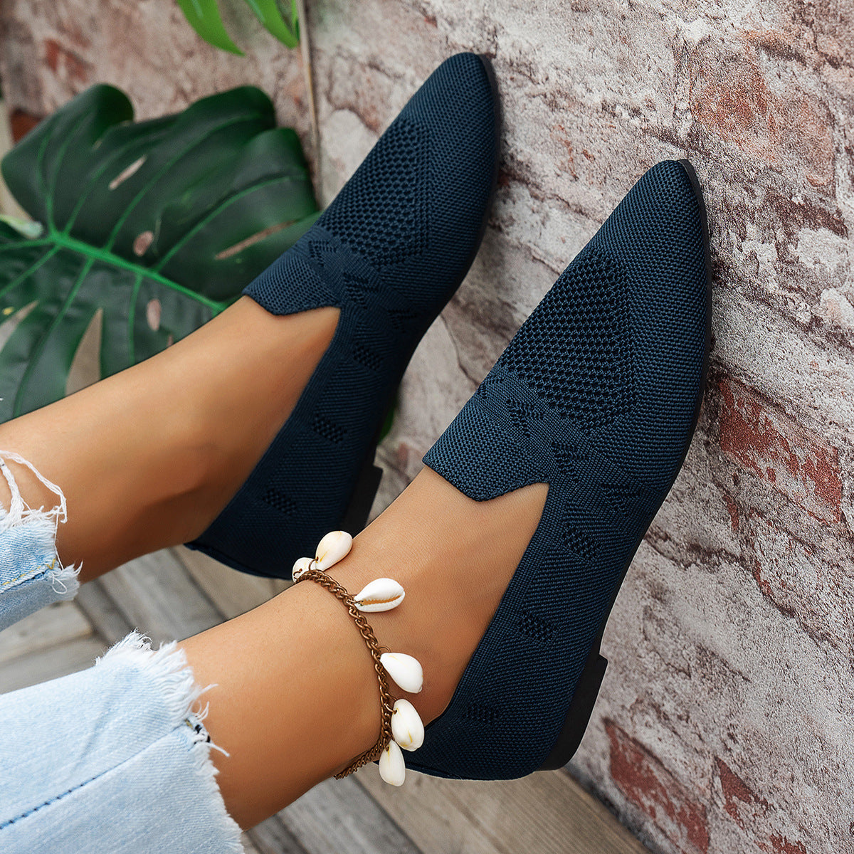 Damen Ballerinas mit kreativem Hahnentrittmuster und flexiblem Fußbett R&B