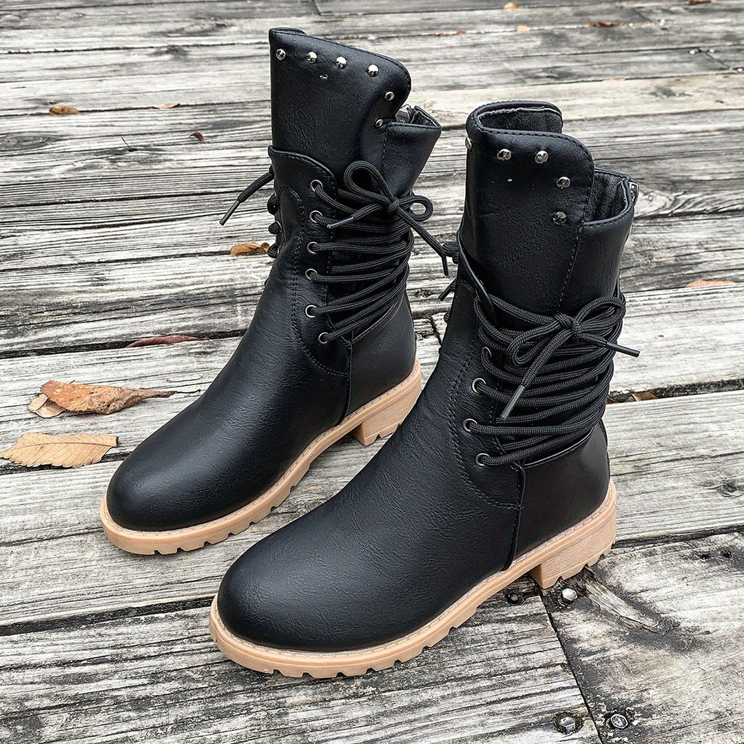 Damen modische Schnürstiefel mit einzigartigen Nietenakzenten R&B