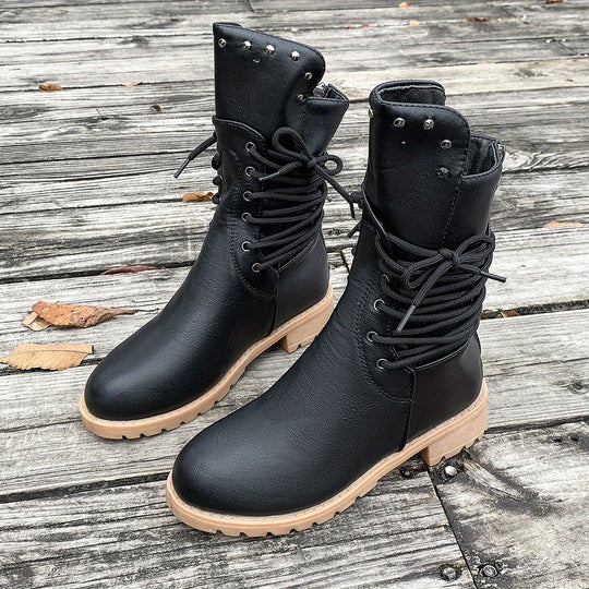 Damen modische Schnürstiefel mit einzigartigen Nietenakzenten R&B