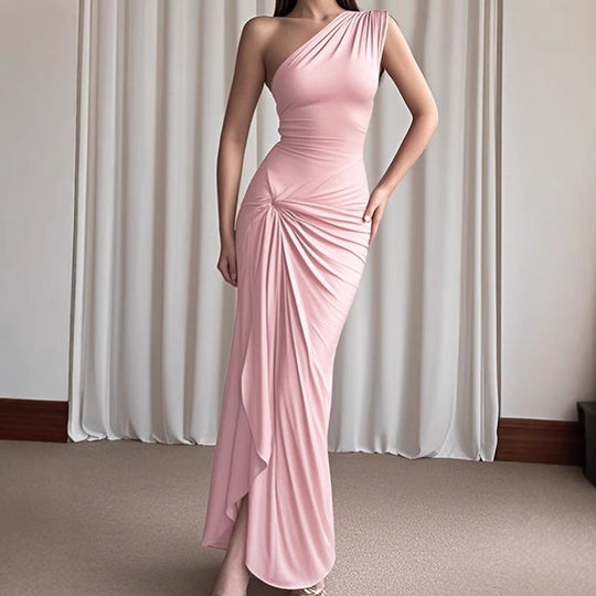 Damen Elegantes asymmetrisches Maxikleid mit raffinierter Drapierung R&B