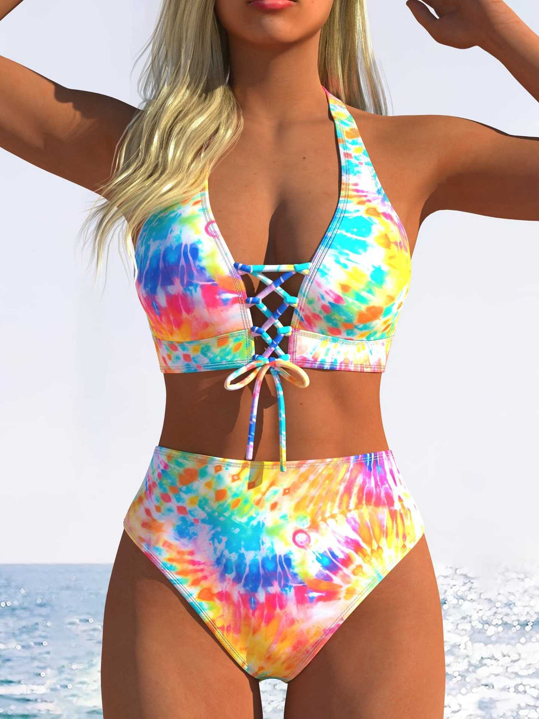 Damen Bikini-Set mit hoch tailliertem Schnitt und verspieltem Schnürdetail R&B