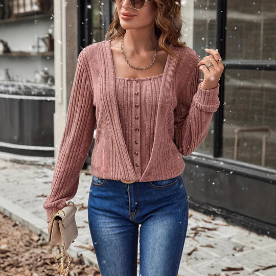 Damen Strickjacke mit tiefem V-Ausschnitt und praktischem Knopfdetail R&B
