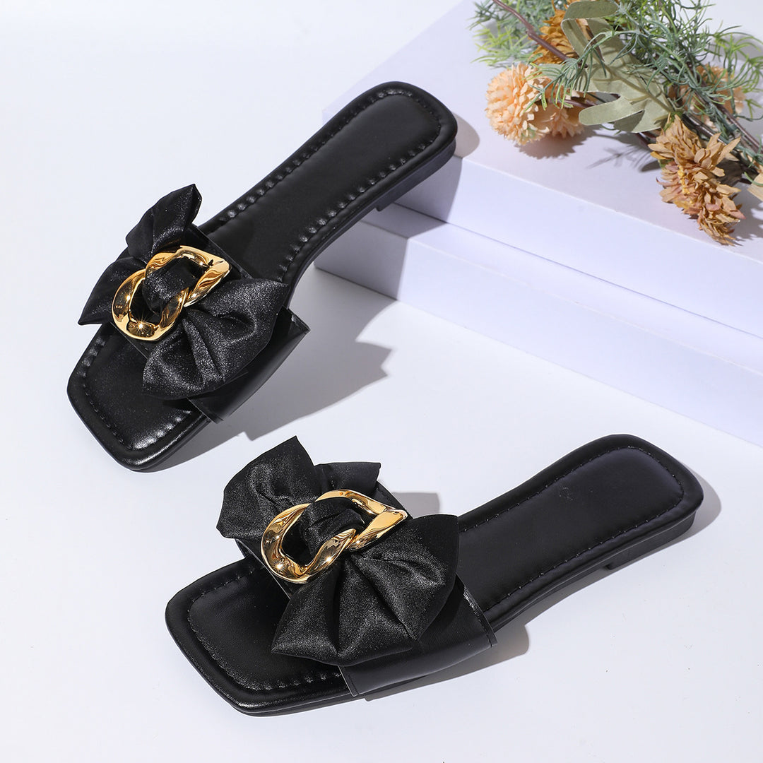 Damen Modische Slide-Sandalen mit glänzendem Schleifen-Detail R&B