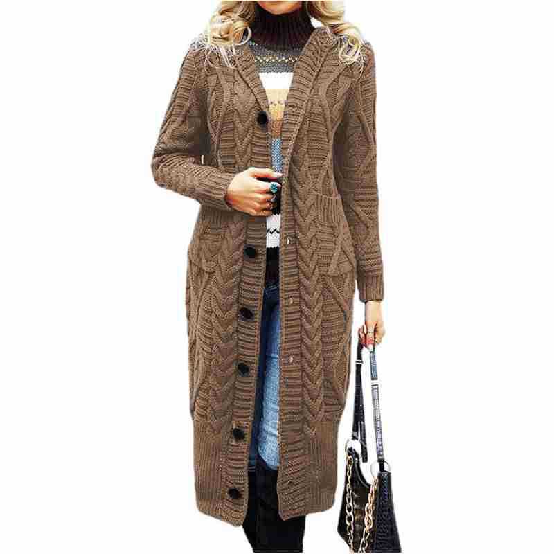 Damen Strickmantel mit elegantem Zopfmuster und praktischen Taschen