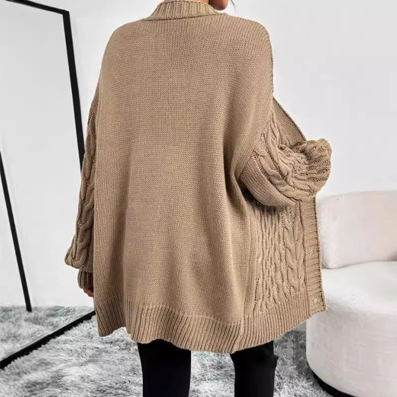 Damen Strickjacke mit hochwertiger Zopfmuster-Optik und praktischen Knopfdetails R&B