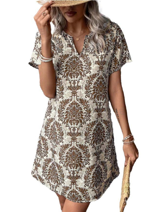 Damen Casual Kleid mit floralen Mustern und einem eleganten V-Ausschnitt R&B