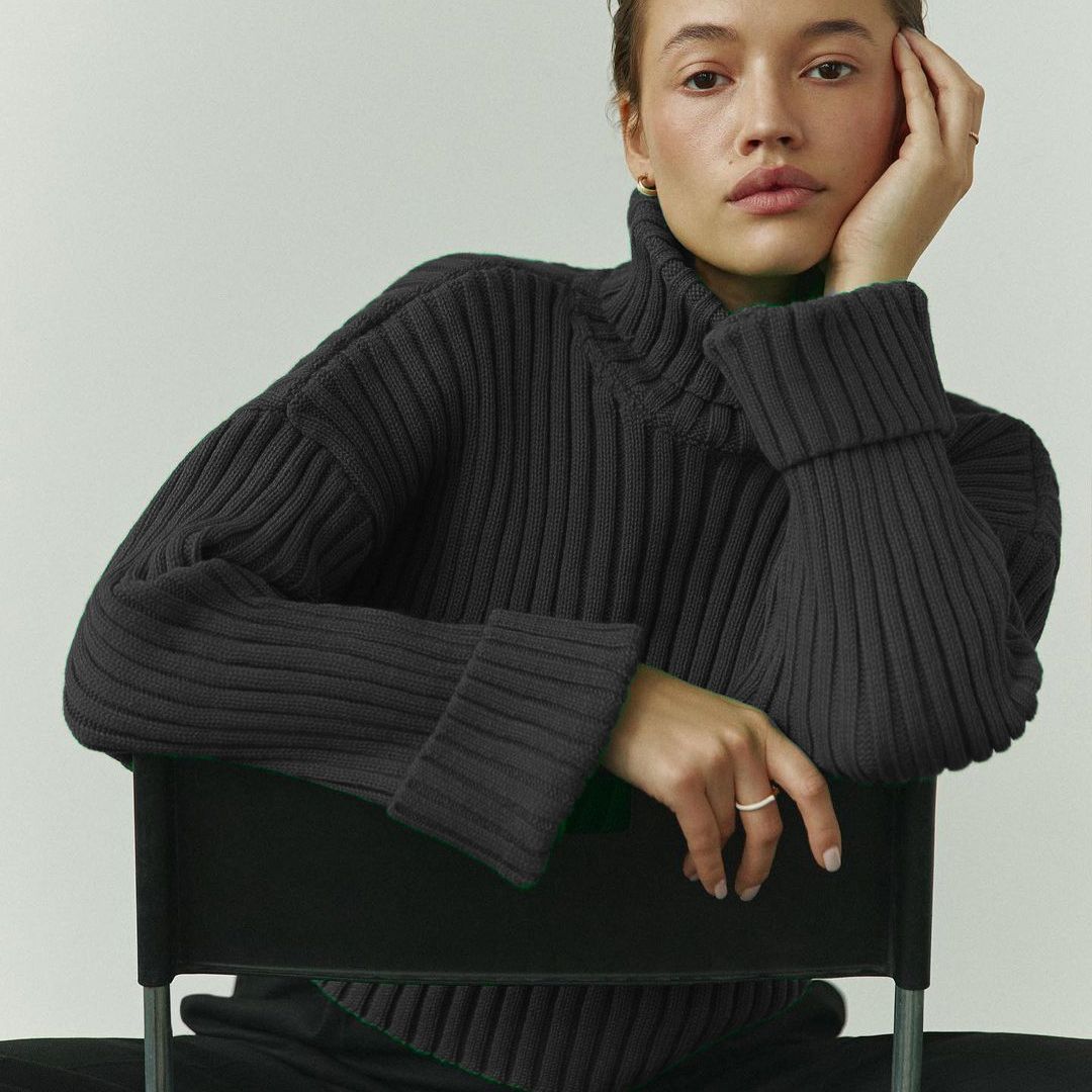 Damen Strickpullover mit hohem Kragen R&B