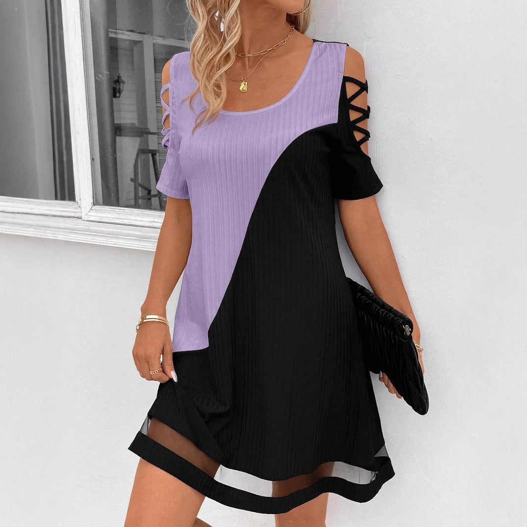 Damen modisches Freizeitkleid mit Cut-Out Ärmeln und asymmetrischem Design R&B