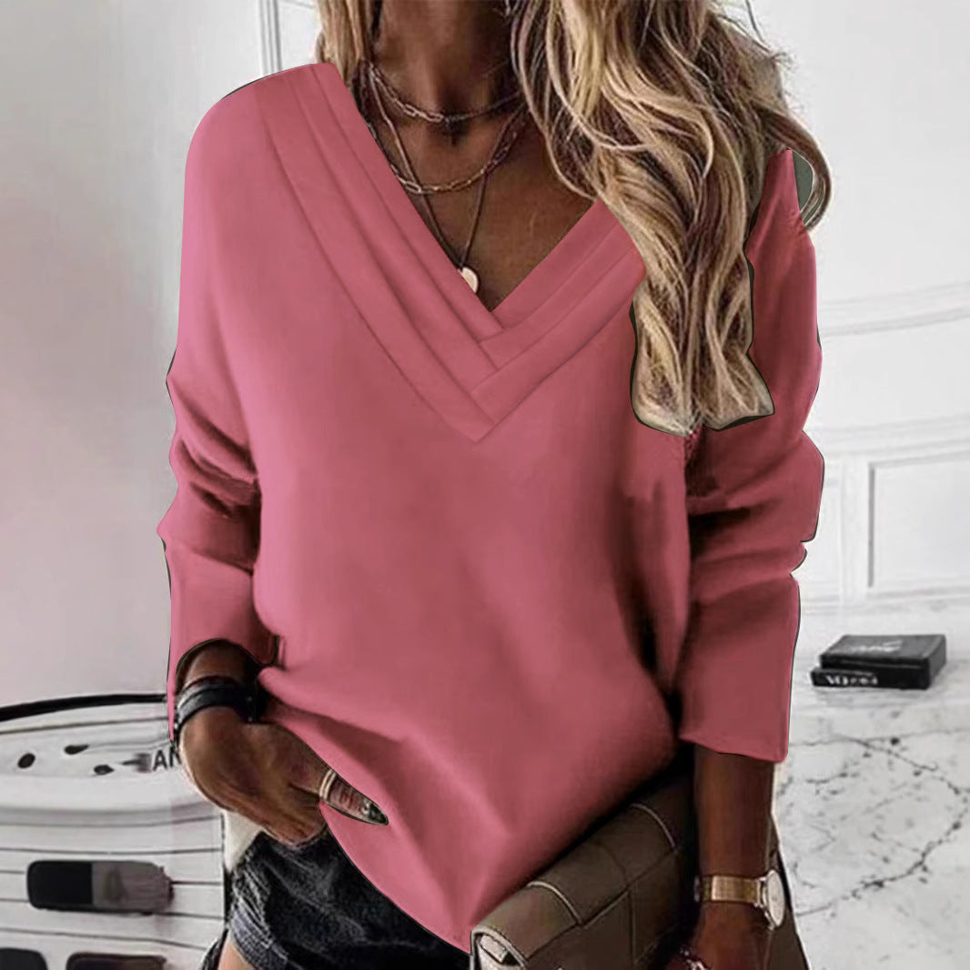 Damen Lässiges V-Ausschnitt Pullover mit eleganten Falten R&B