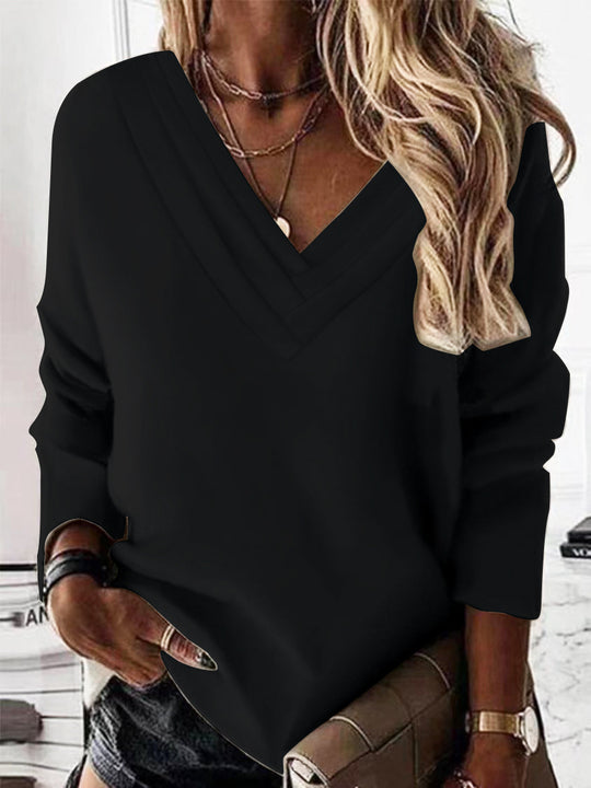 Damen Lässiges V-Ausschnitt Pullover mit eleganten Falten R&B