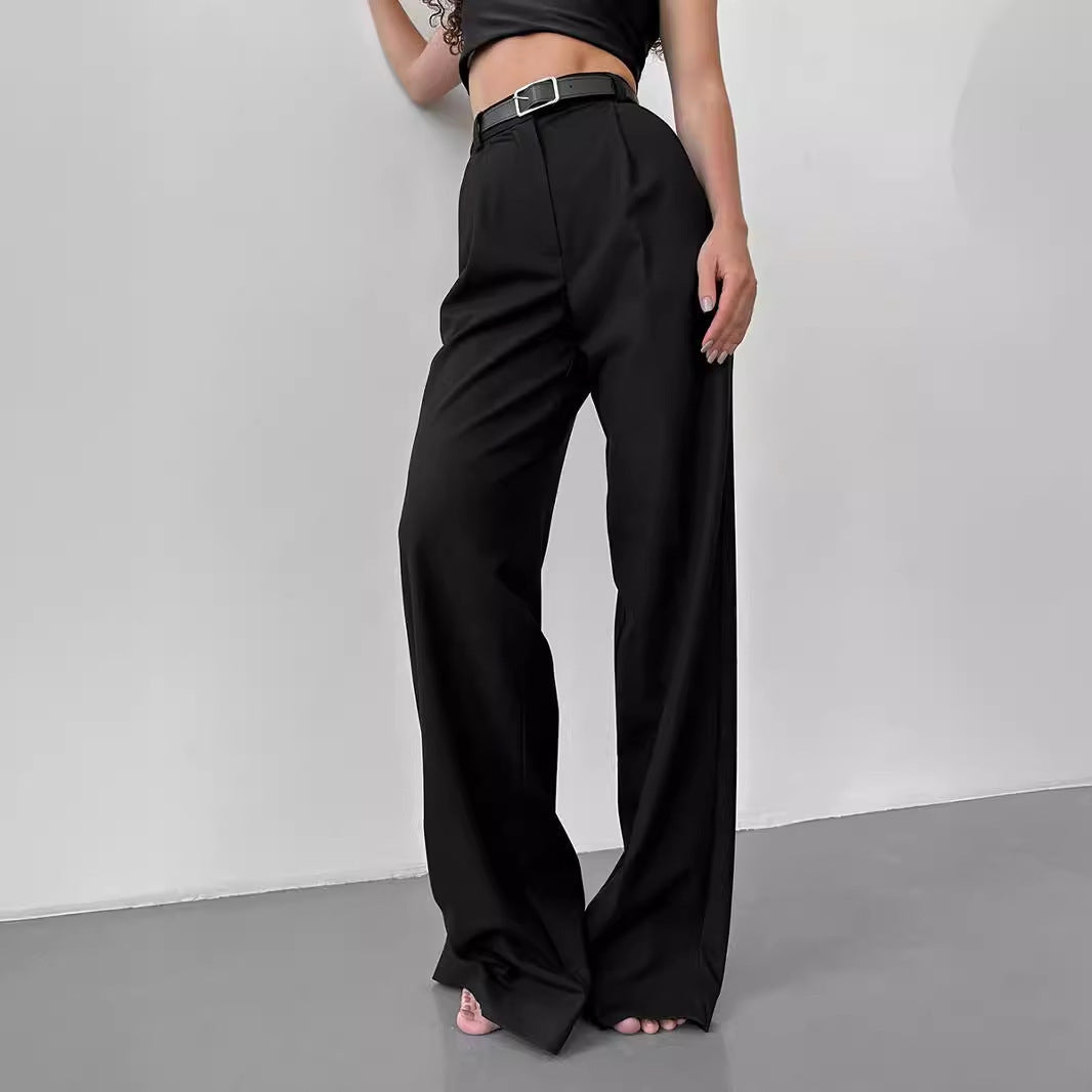 Damen Elegante High-Waist-Hose mit Bügelfalte und Bindegürtel R&B