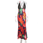 Damen figurbetontes Maxikleid mit floralem Muster und Spitze R&B