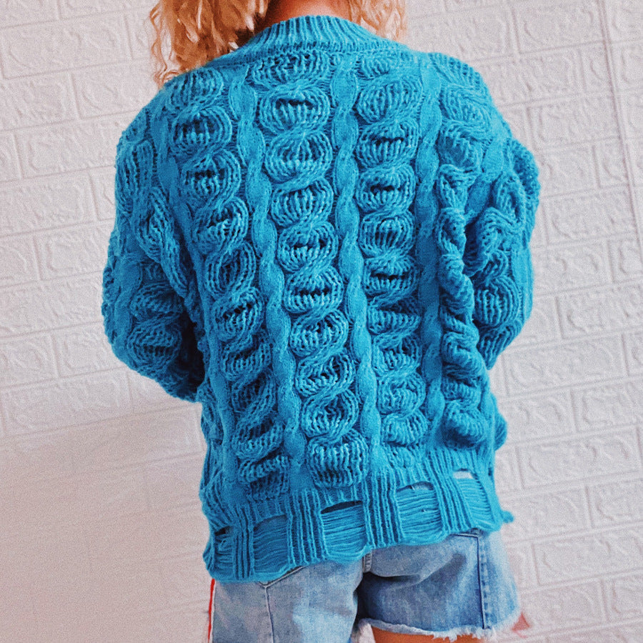 Damen Grobstrickpullover mit modernem Zopfmuster und luftiger Struktur R&B