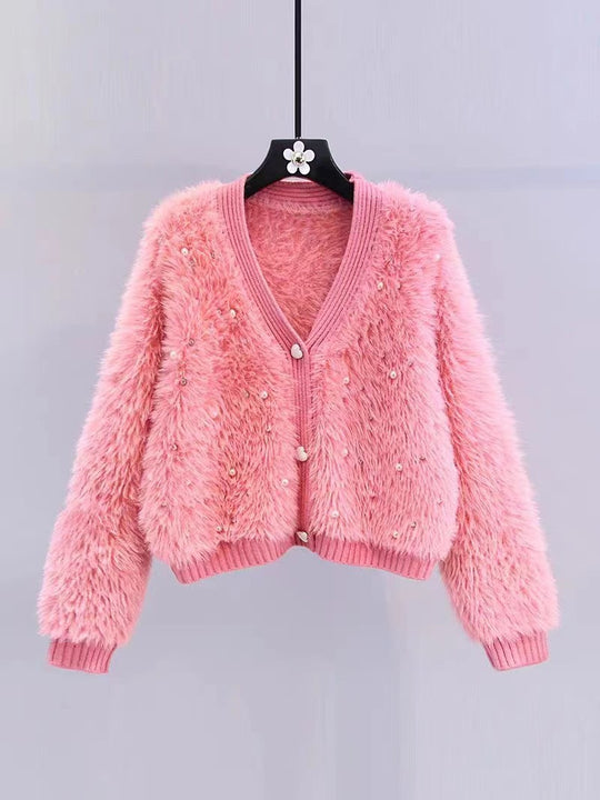 Damen Flauschiger Kurz-Cardigan mit dezenten Knopfdetails R&B
