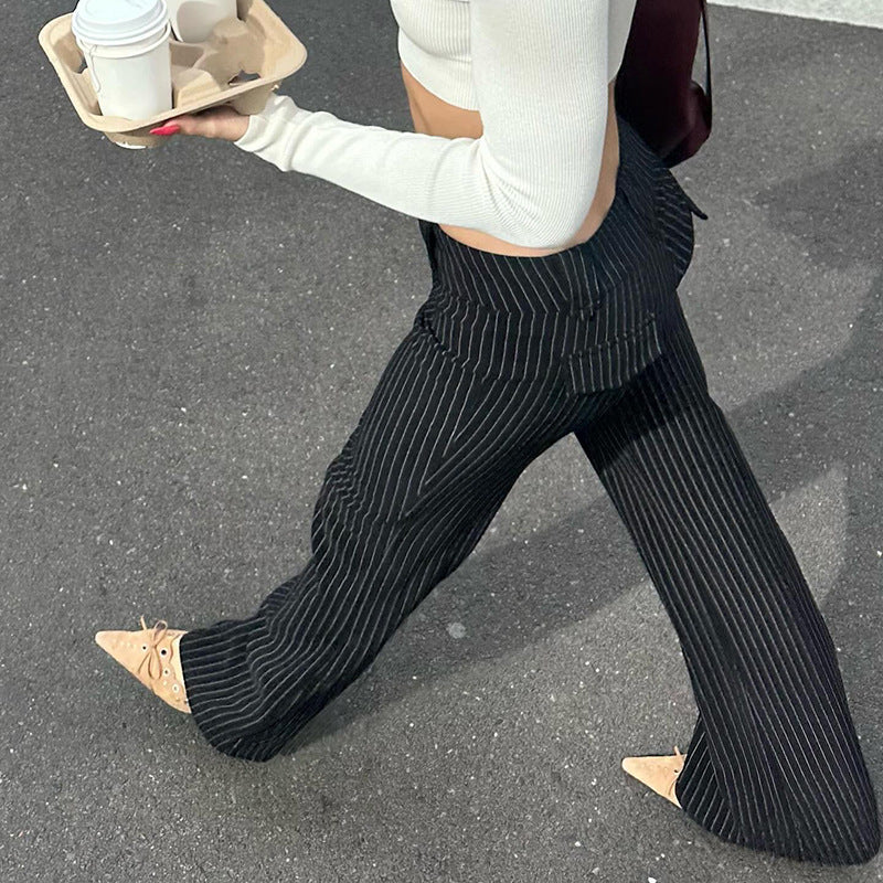 Damen elegante Schlaghose mit vertikalen Streifen R&B