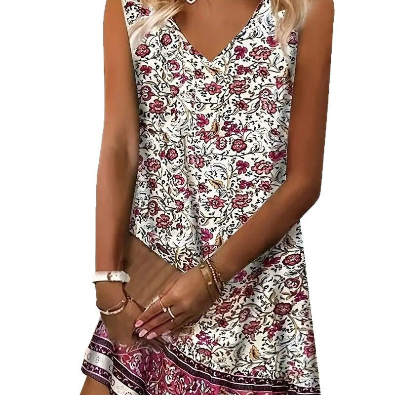 Damen Verspieltes Freizeitkleid mit V-Ausschnitt und floralem Design R&B