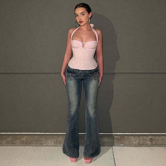 Damen Flared Jeans im klassischen Schnitt mit dekorativen Taschen R&B