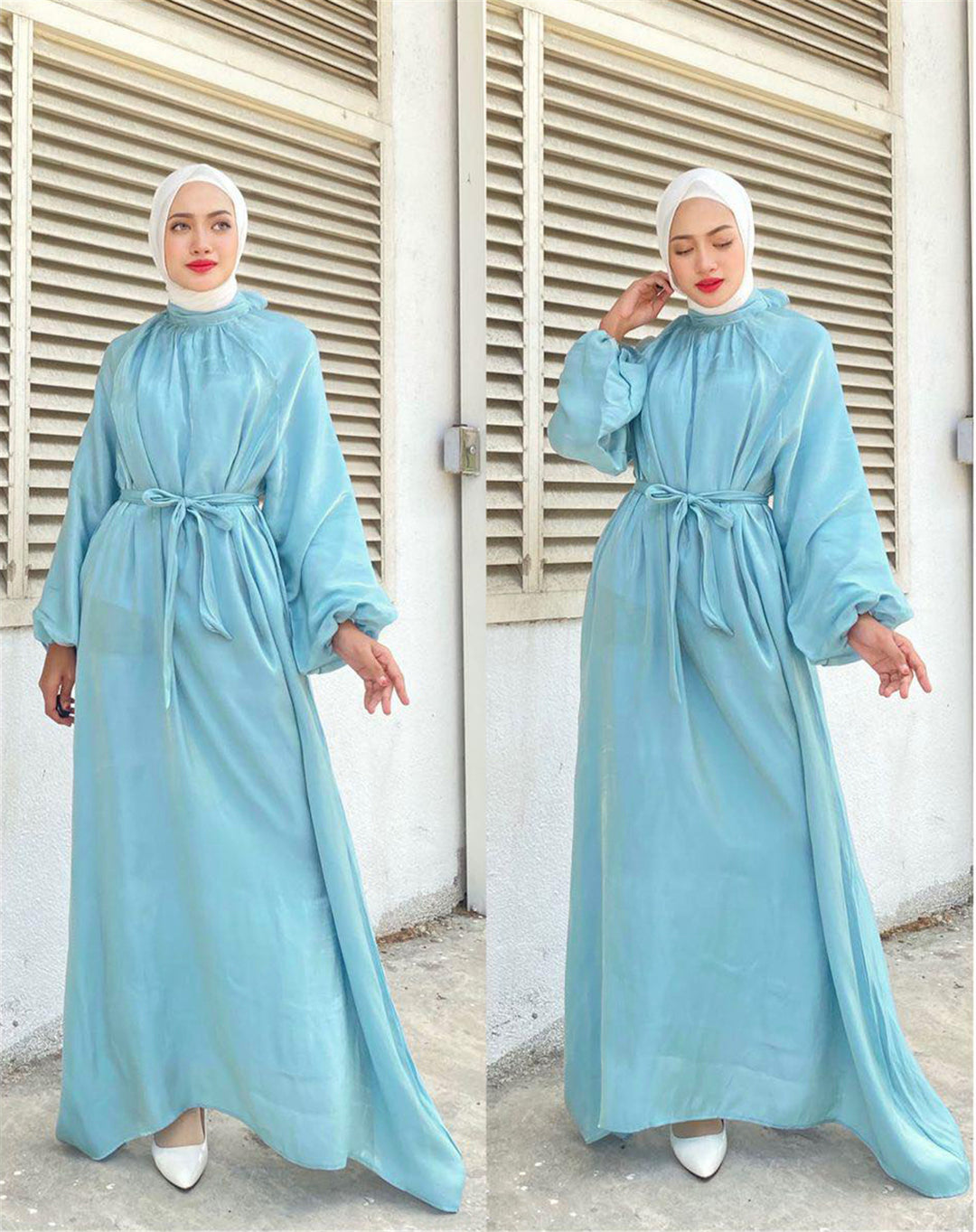 Damen Elegantes Langarmkleid mit Taillengürtel R&B