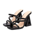 Damen trendige Slide-Sandalen mit geometrischem Blockabsatz und elegantem Riemen R&B