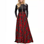 Damen Maxikleid mit modernem Karomuster und langen Ärmeln R&B