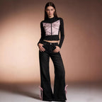 Damen Weite Jeans mit dekorativen Schnürdetails