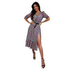 Damen Midikleid mit floralen Mustern und raffiniertem Schlitz R&B