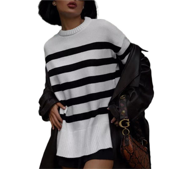 Damen Oversized Pullover mit Streifenmuster R&B