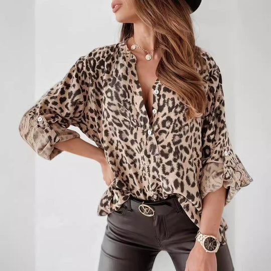 Damen Bluse im eleganten Animal-Print mit Raffungen R&B