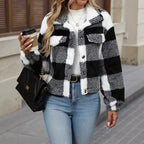 Damen Plüsch-Cool-Freizejacke im Karomuster R&B