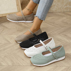 Damen bequeme und atmungsaktive Ballerinas mit Riemen und perforiertem Design R&B