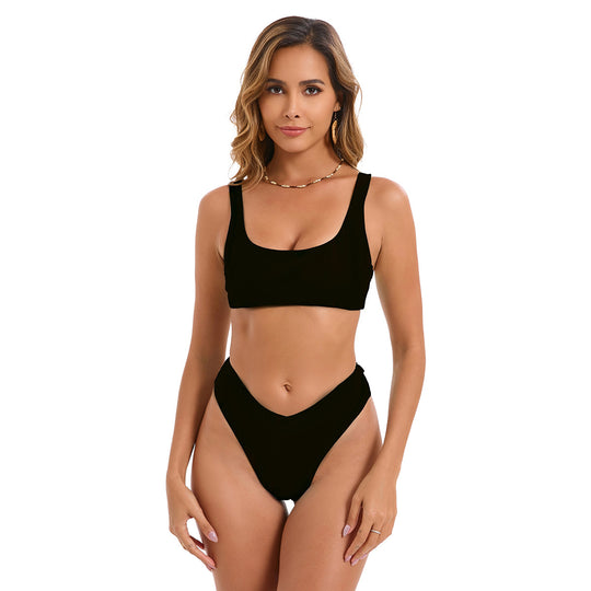 Damen Bikini-Set mit hoch geschnittenem Unterteil und sportlichem Oberteil R&B
