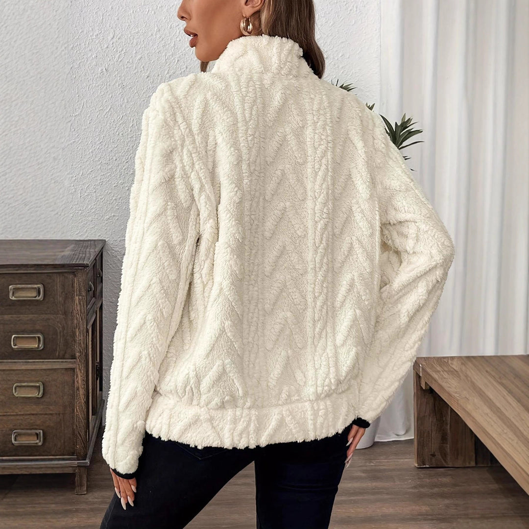 Damen modischer Fleece-Pullover mit halbem Reißverschluss und Taschen R&B