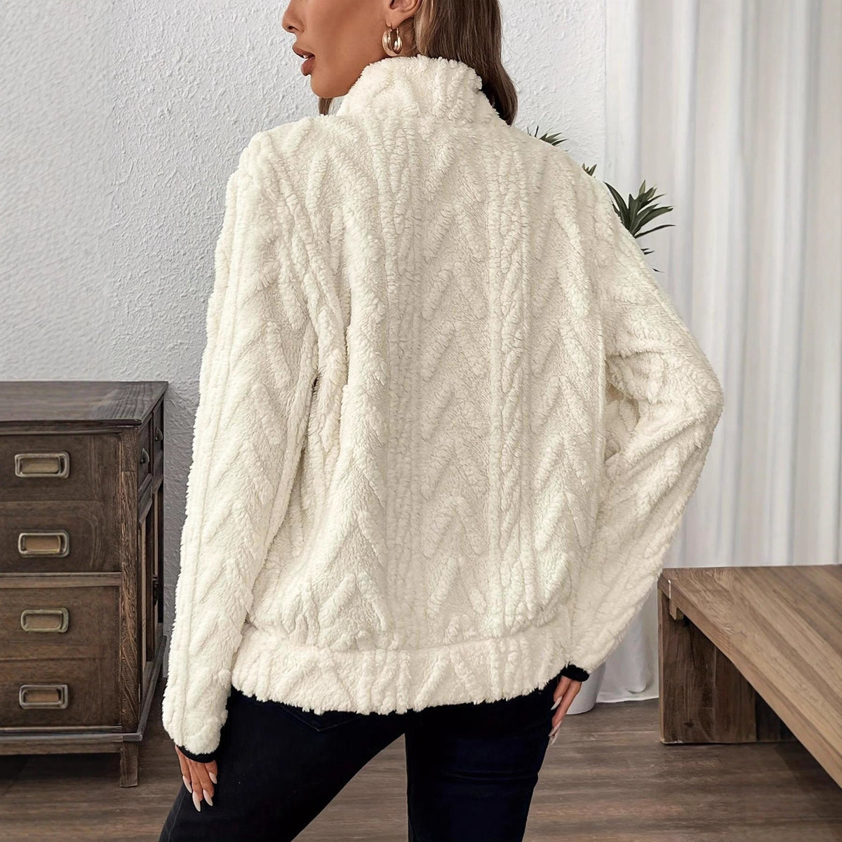 Damen modischer Fleece-Pullover mit halbem Reißverschluss und Taschen R&B