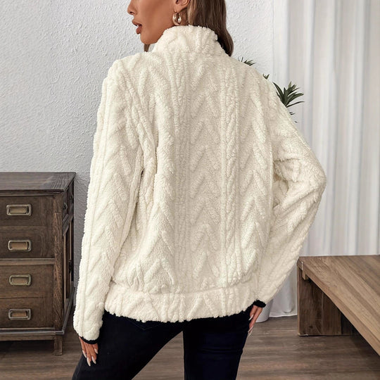 Damen modischer Fleece-Pullover mit halbem Reißverschluss und Taschen R&B