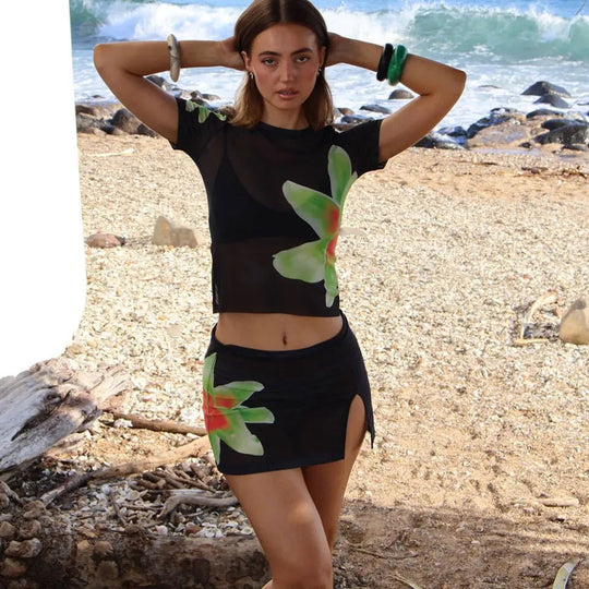 Damen luftiges Strandoutfit mit floralem Design R&B