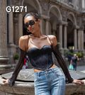 Damen Elegante Corsage-Bluse mit transparenten Ärmeln R&B