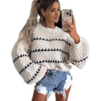 Damen Grobstrickpullover mit voluminösen Ärmeln und modernem Zopfdesign R&B