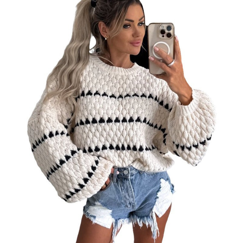 Damen Grobstrickpullover mit voluminösen Ärmeln und modernem Zopfdesign R&B