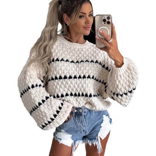 Damen Grobstrickpullover mit voluminösen Ärmeln und modernem Zopfdesign R&B