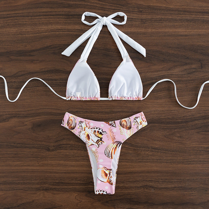 Damen Triangel-Bikini mit trendigem Muschelmuster und raffinierten Trägern R&B