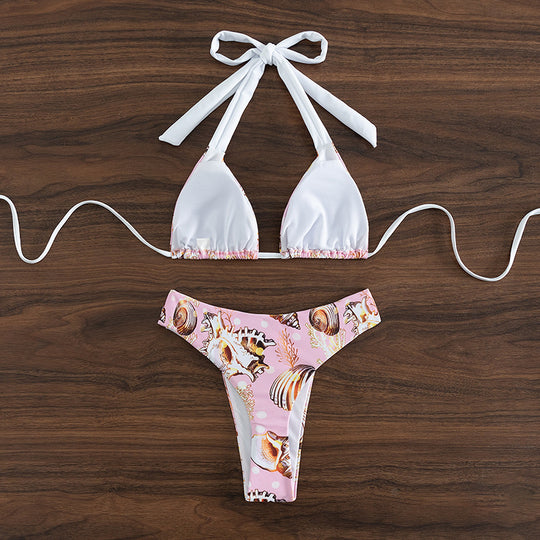 Damen Triangel-Bikini mit trendigem Muschelmuster und raffinierten Trägern R&B