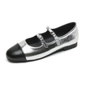 Damen Ballerinas mit doppeltem Riemen und metallic Obermaterial