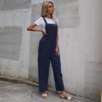 Damen Lässiger Jumpsuit mit praktischen Taschen und verstellbaren Trägern R&B