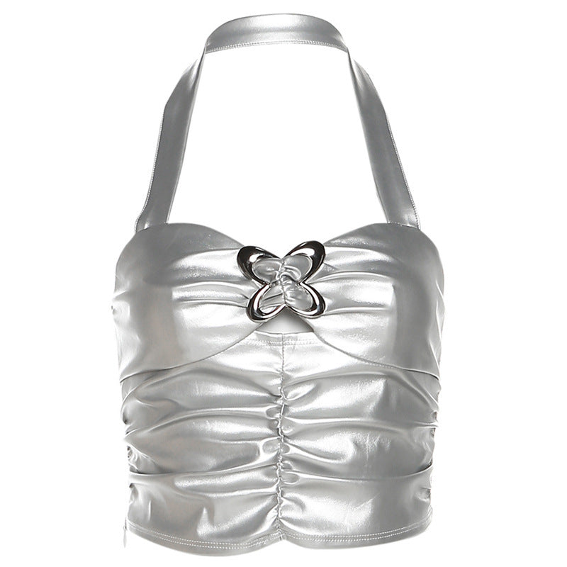 Damen Metallic Crop Top R&B