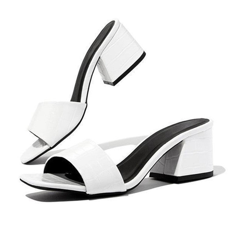 Damen Offene High Heel Pantoletten mit elegantem Krokodil-Look R&B