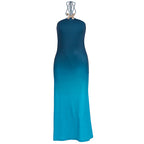 Damen lässiges Maxikleid mit elegantem Halterneck und einzigartigem Farbverlauf R&B