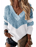 Damen modischer V-Ausschnitt Pullover mit Leopardenmuster R&B